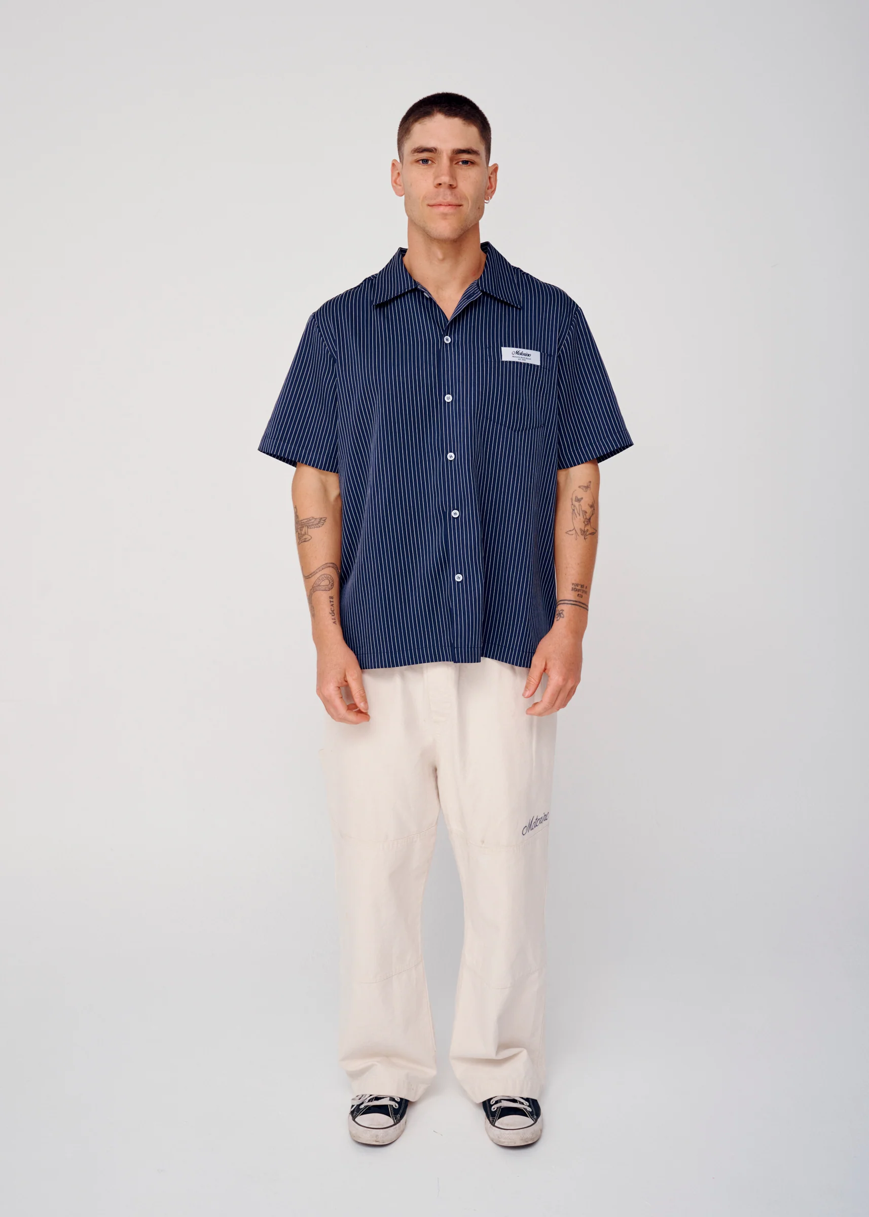 Pinstripe Shirt - Navy - Image 3