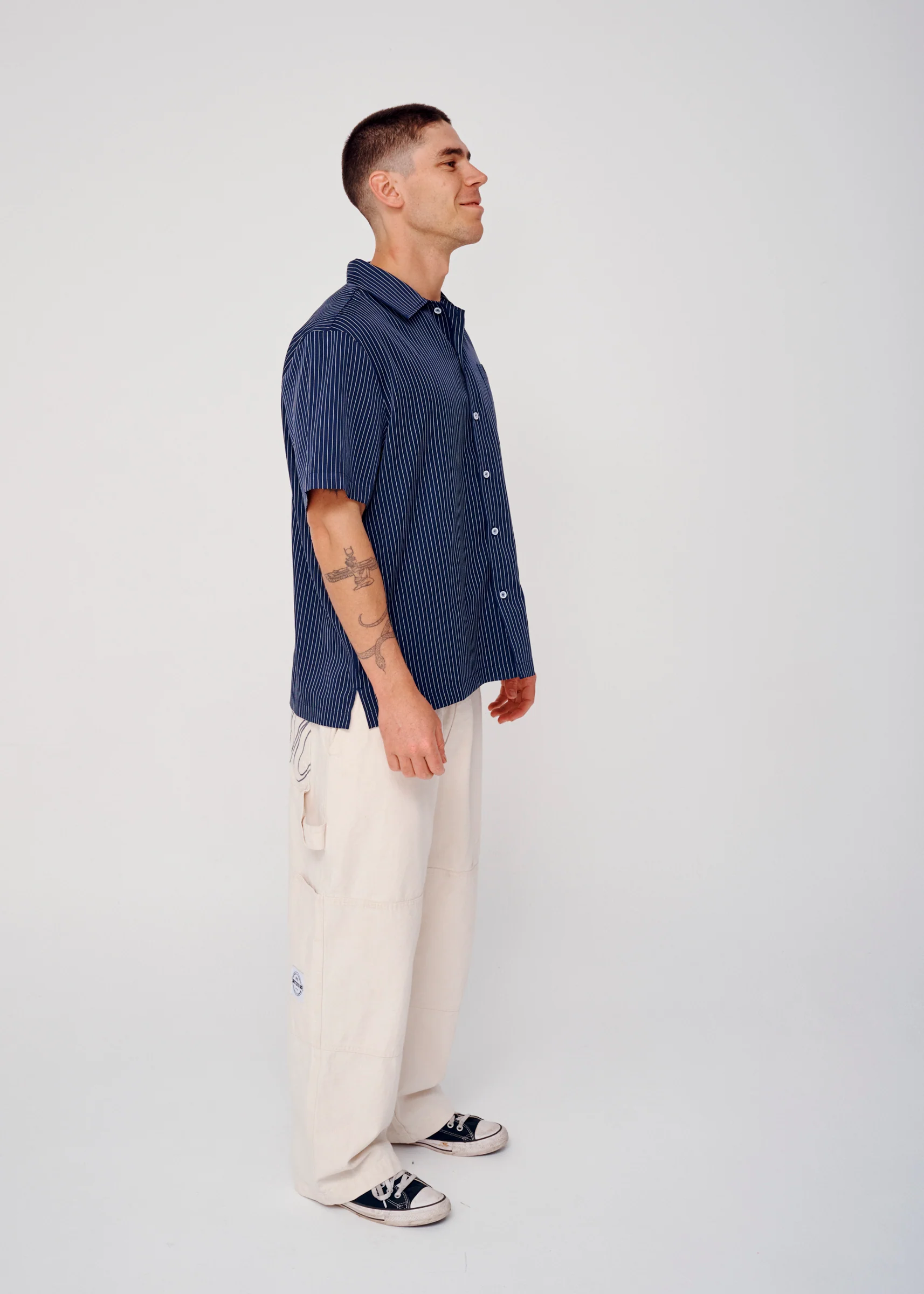 Pinstripe Shirt - Navy - Image 5