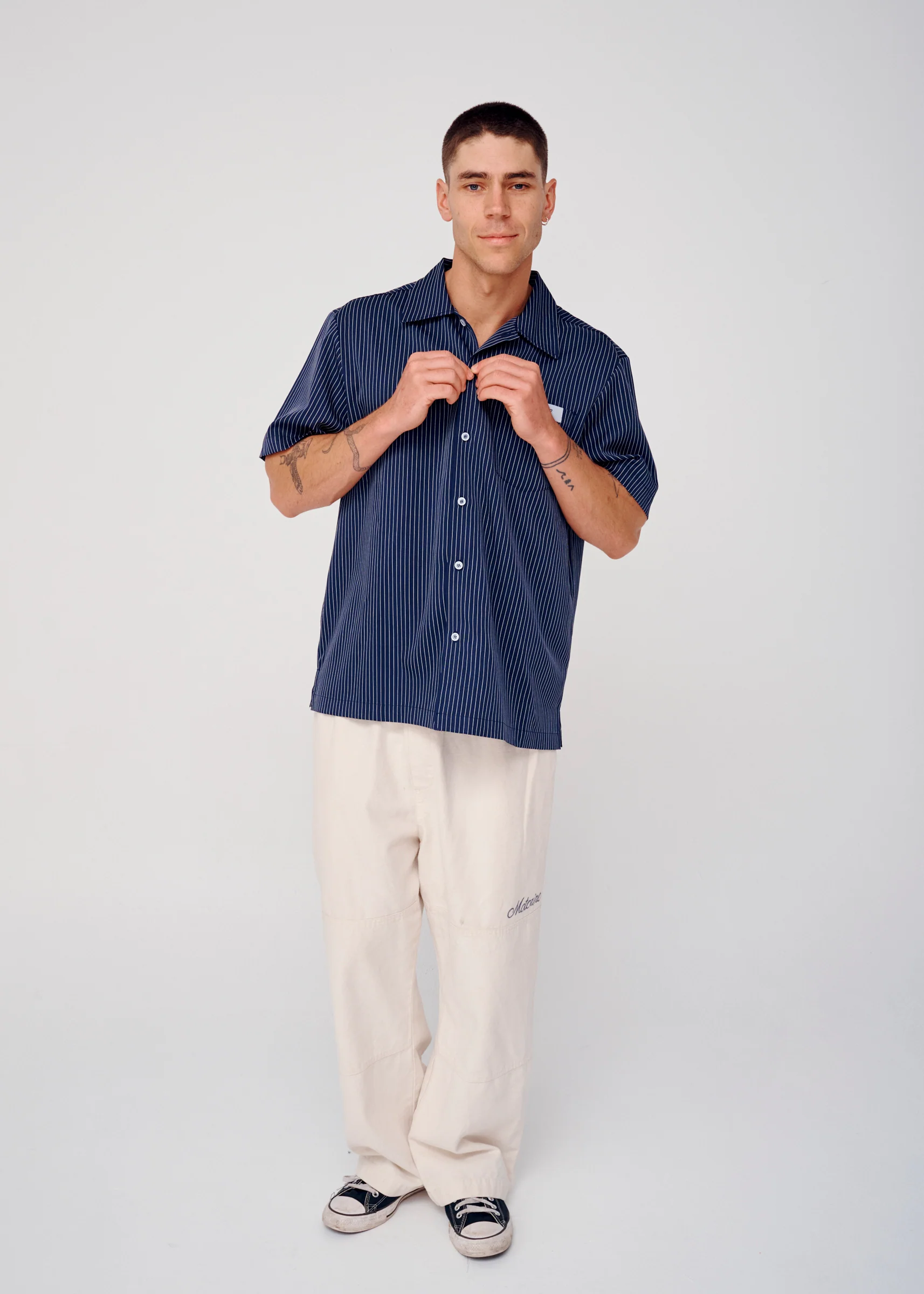 Pinstripe Shirt - Navy - Image 7