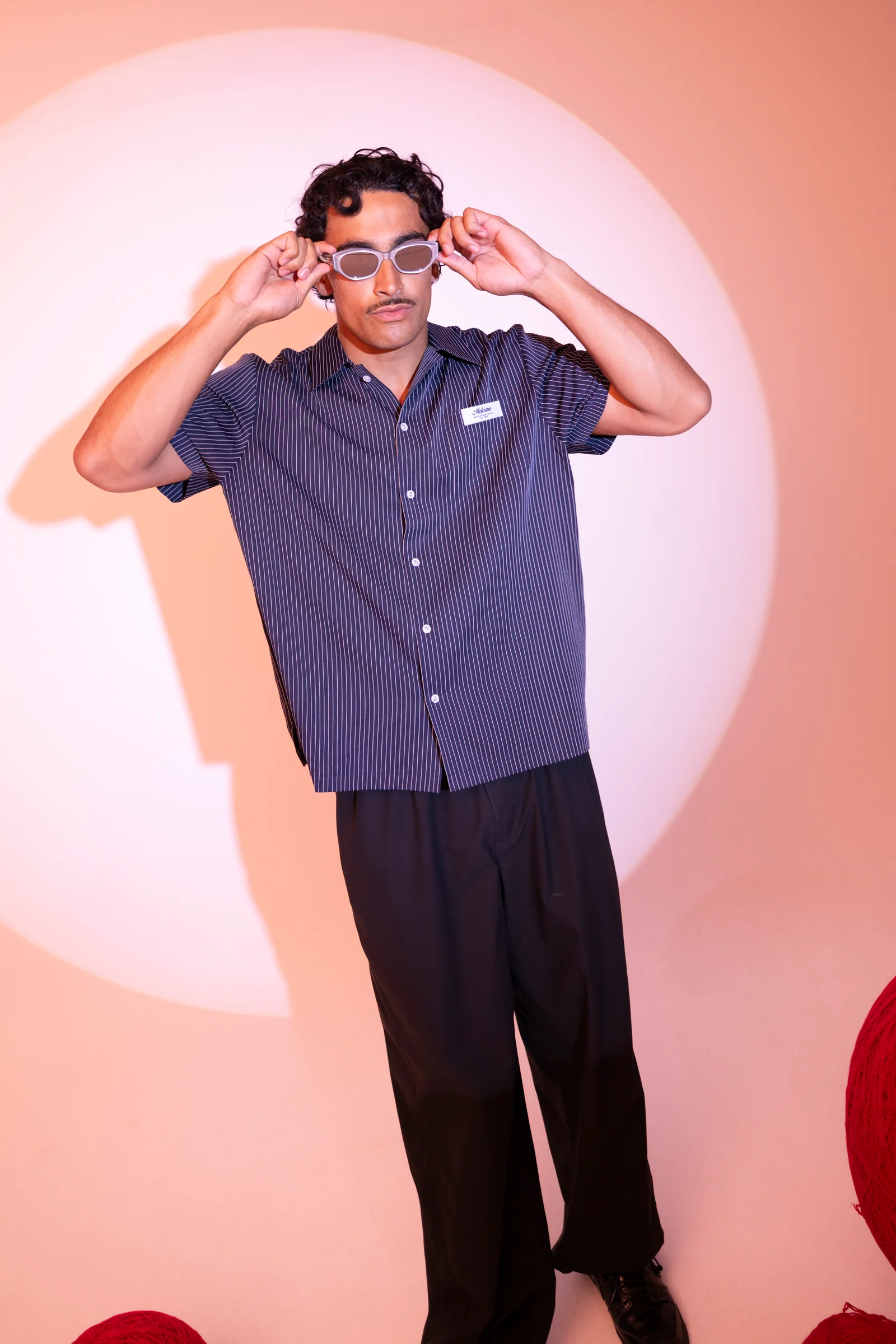 Pinstripe Shirt - Navy - Image 8